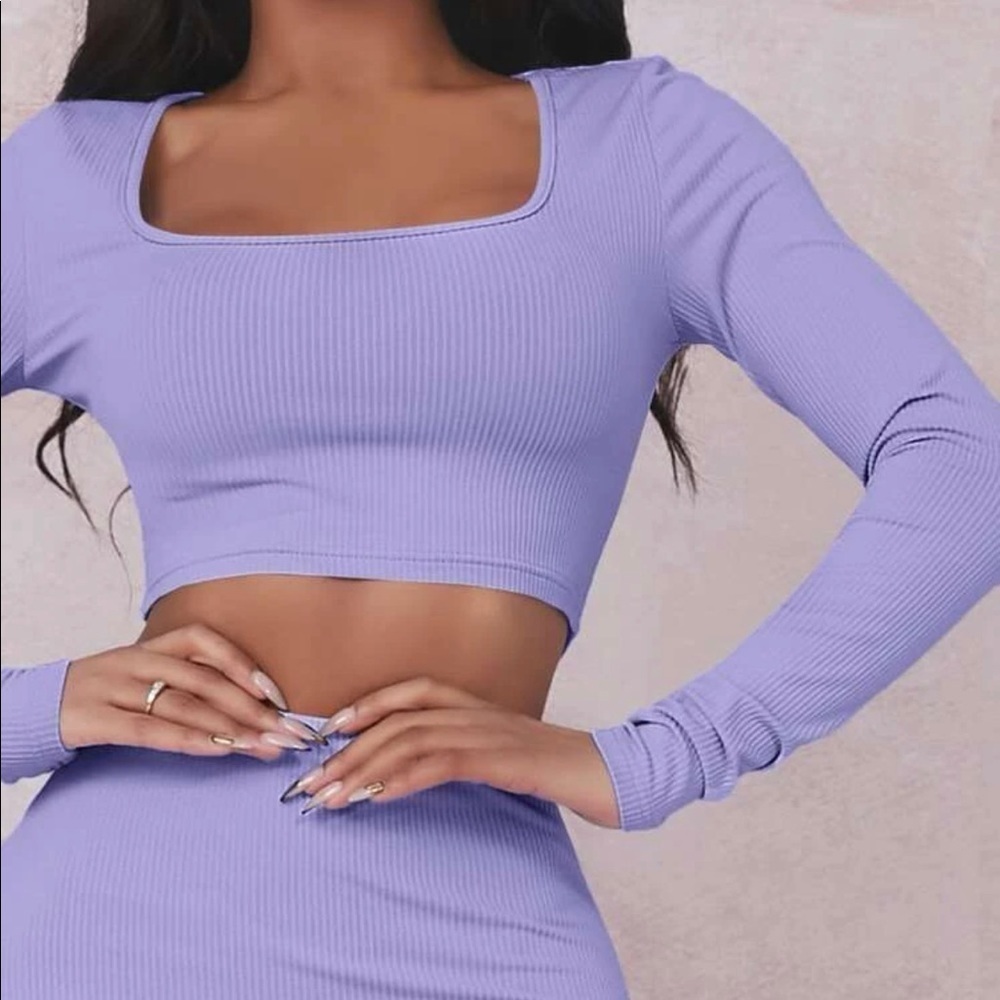 Beautiful Solid Crop Tee & Split Thigh Skirt Set - Picture 3 of 6